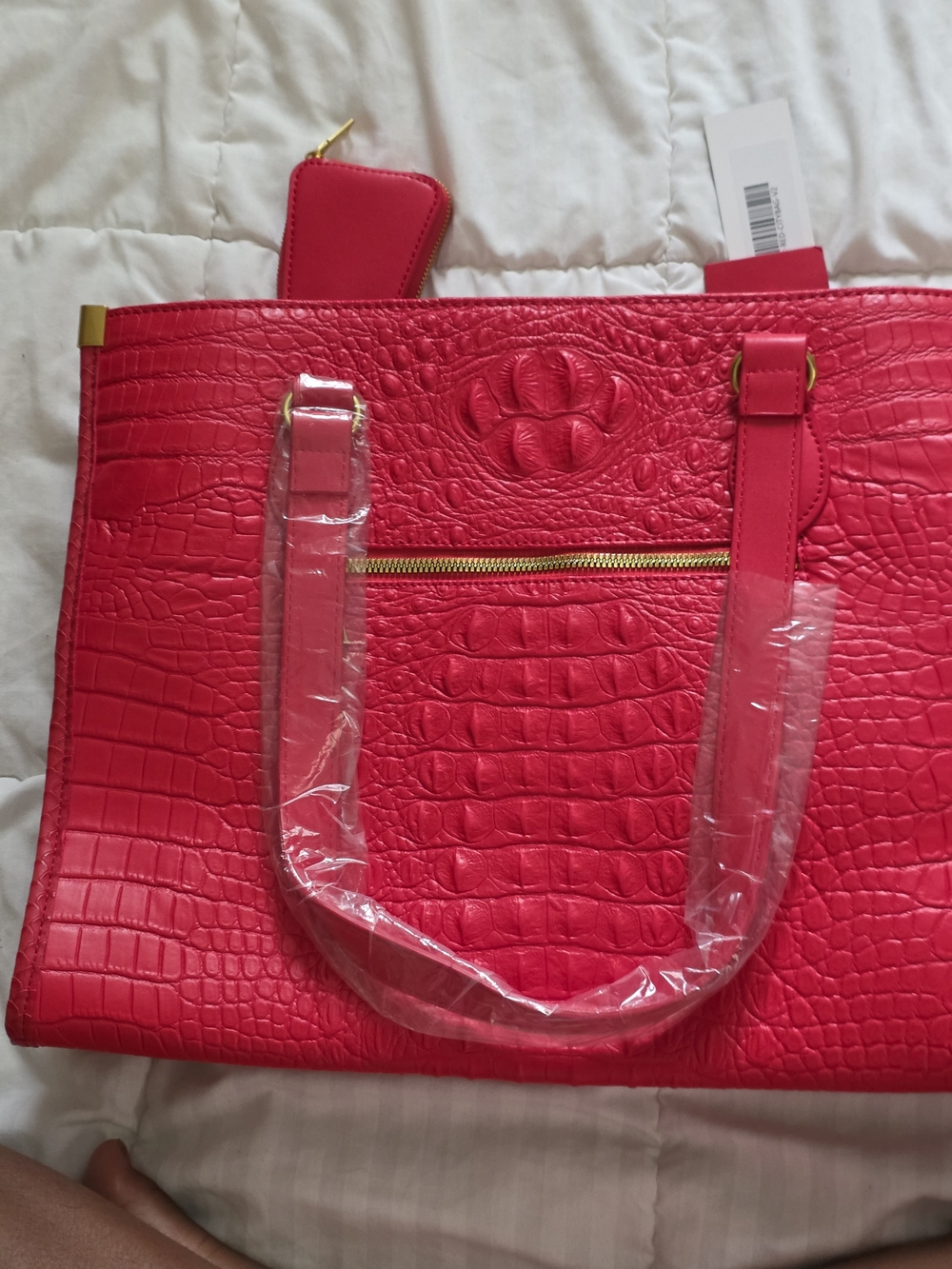 Bright Red Croc-Embossed Tote - Picture 3 of 10